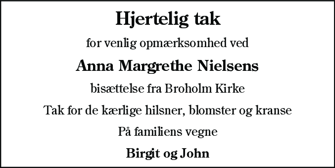 Dødsannonce for Anna Margrethe Nielsen
