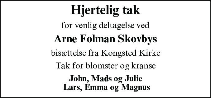Dødsannonce for Bøje Arne Folman Skovby