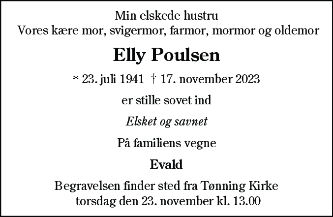 Dødsannonce for Elly Jepsen Poulsen