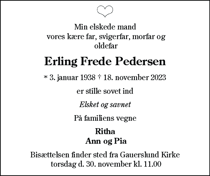 Dødsannonce for Erling Frede Pedersen