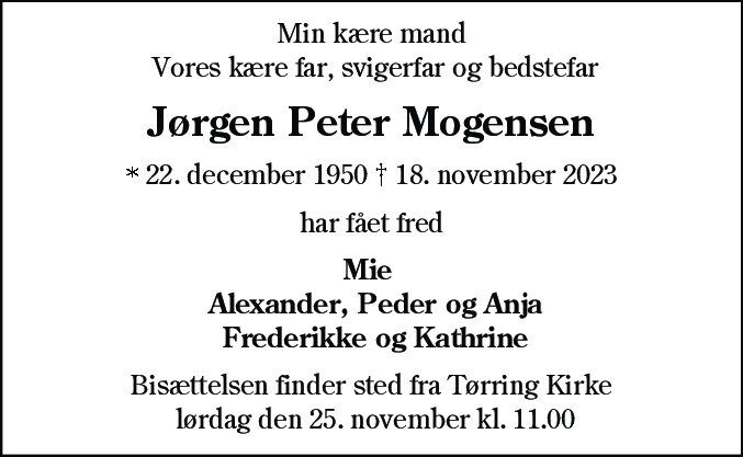 Dødsannonce for Jørgen Peter Mogensen
