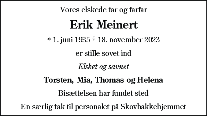 Dødsannonce for Erik Meinert