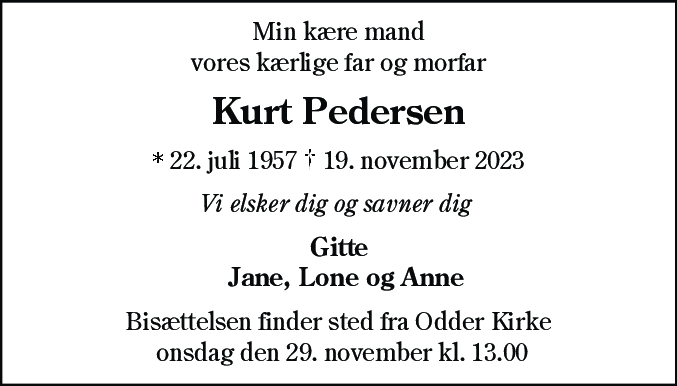 Dødsannonce for Kurt Pedersen