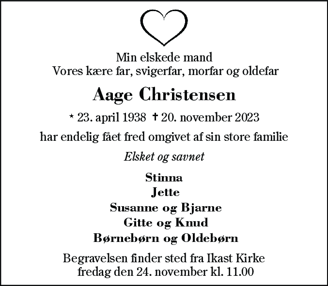 Dødsannonce for Aage Christensen