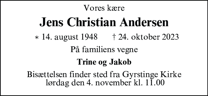 Dødsannonce for Jens Christian Andersen