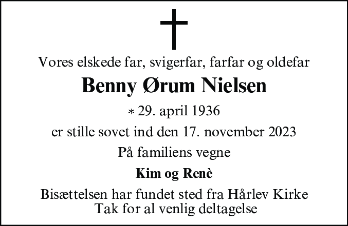 Dødsannonce for Benny Ørum Nielsen