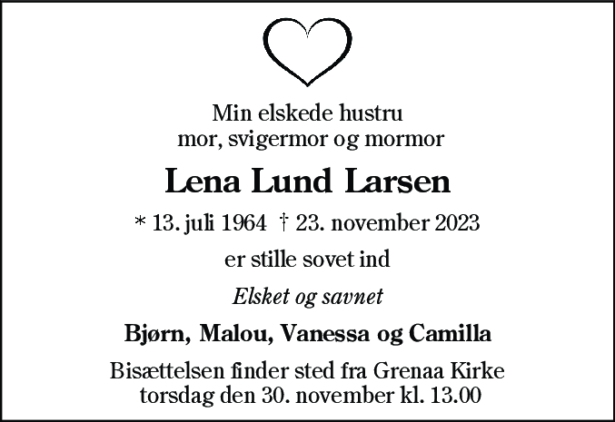 Dødsannonce for Lena Lund Larsen