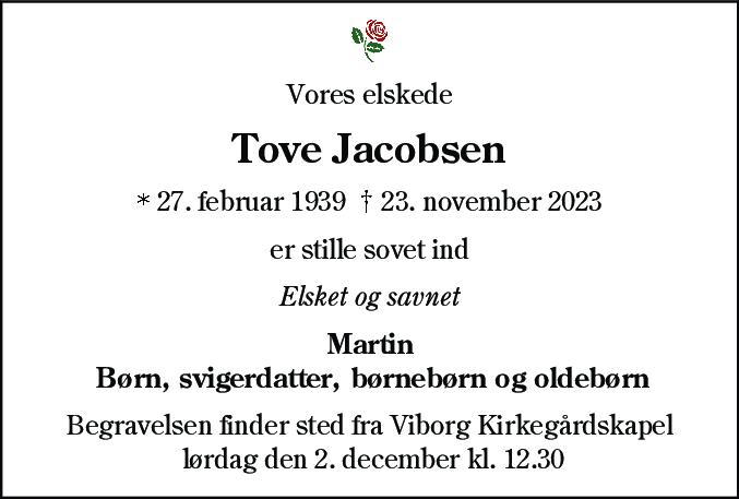 Dødsannonce for Edith Tove Jacobsen