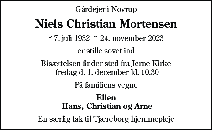 Dødsannonce for Niels Christian Mortensen