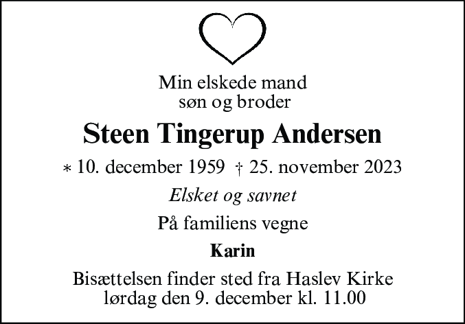Dødsannonce for Steen Tingerup Andersen