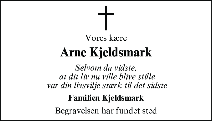 Dødsannonce for Arne Kjeldsmark