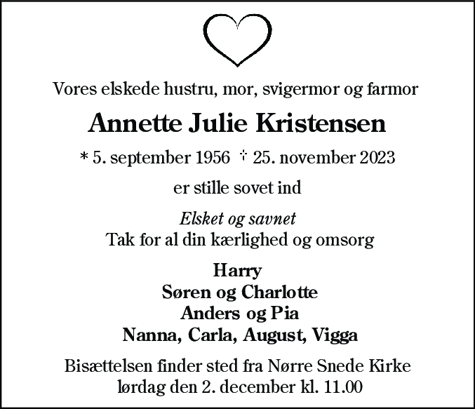 Dødsannonce for Annette Julie Kristensen
