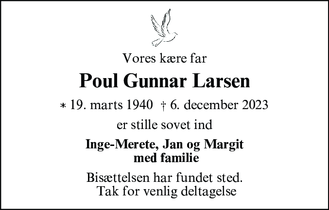 Dødsannonce for Poul Gunnar Larsen