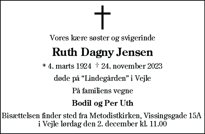 Dødsannonce for Ruth Dagny Jørgensen Jensen