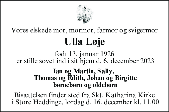 Dødsannonce for Ulla Løje