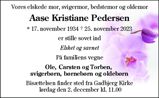 Dødsannonce for Aase Kristiane Pedersen