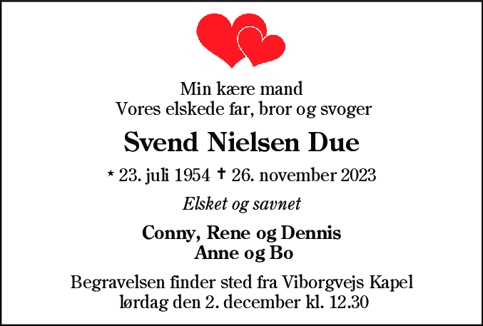 Dødsannonce for Svend Nielsen Due