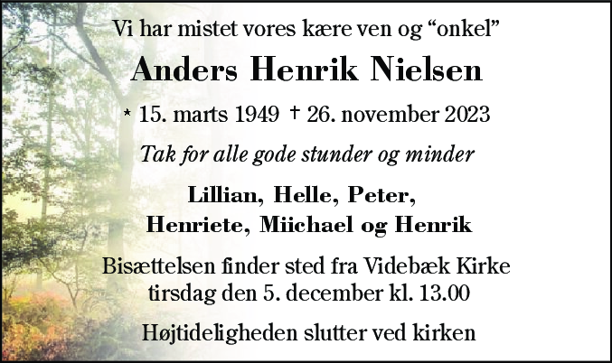 Dødsannonce for Anders Henrik Nielsen