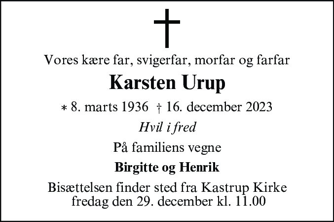Dødsannonce for Karsten Urup