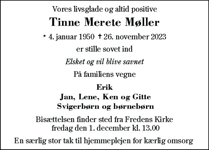 Dødsannonce for Tinne Merete Møller