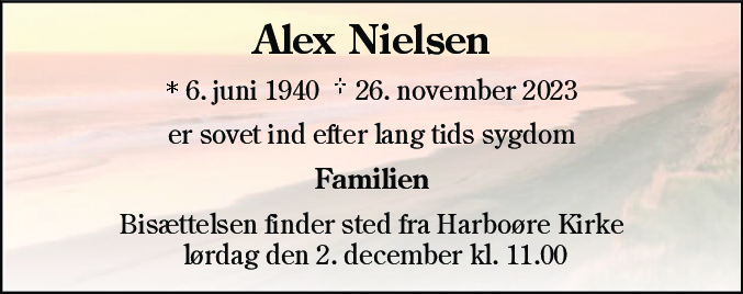 Dødsannonce for Alex Bøje Nielsen