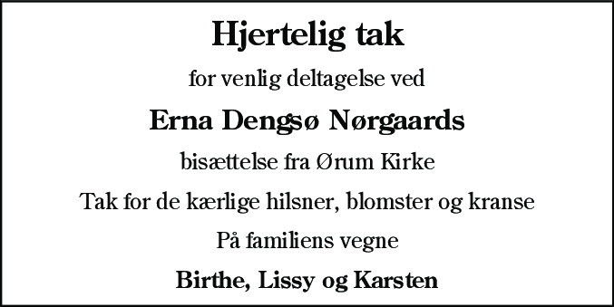 Dødsannonce for Erna Dengsø Nørgaard