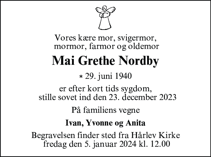 Dødsannonce for Mai Grethe Nordby