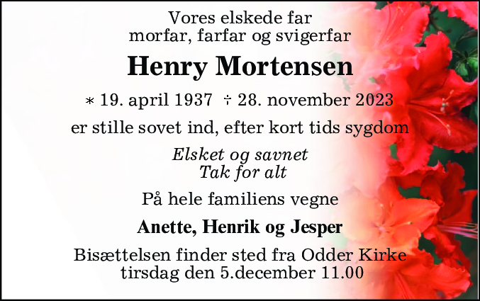 Dødsannonce for Henry Mortensen