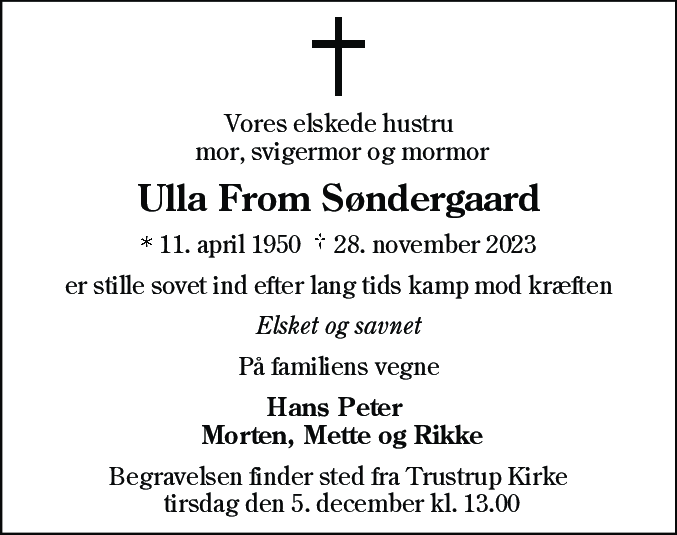 Dødsannonce for Ulla From Søndergaard