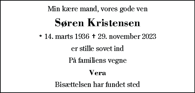 Dødsannonce for Søren Christian Kristensen