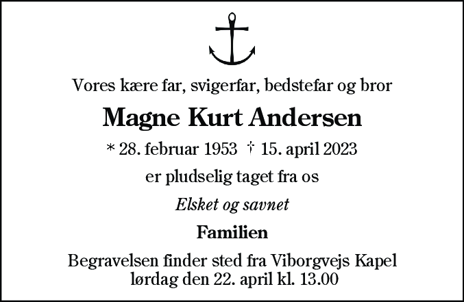 Dødsannonce for Magne Kurt Andersen