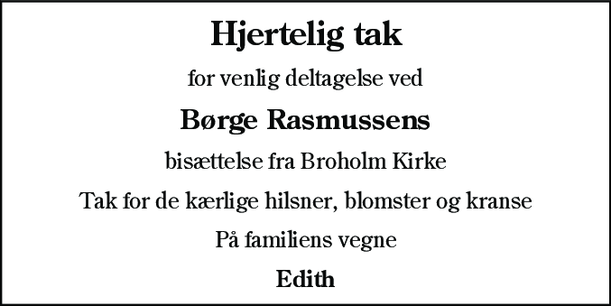 Dødsannonce for Børge Rasmussen
