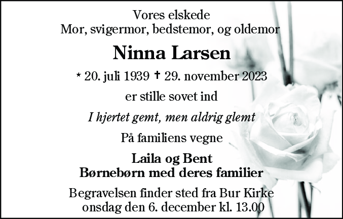 Dødsannonce for Ninna Larsen