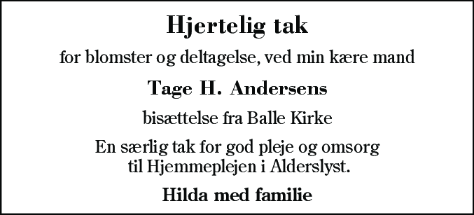 Dødsannonce for Tage Henning Andersen