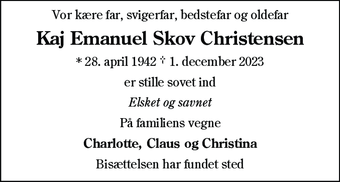 Dødsannonce for Kaj Emanuel Skov Christensen