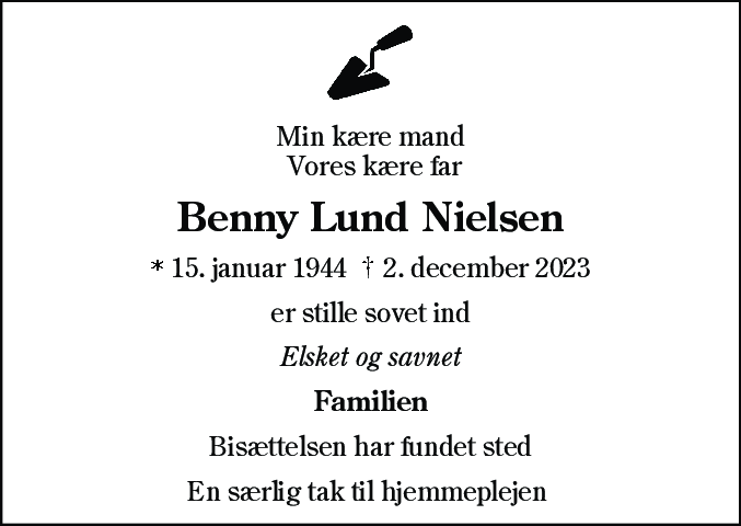 Dødsannonce for Benny Lund Nielsen