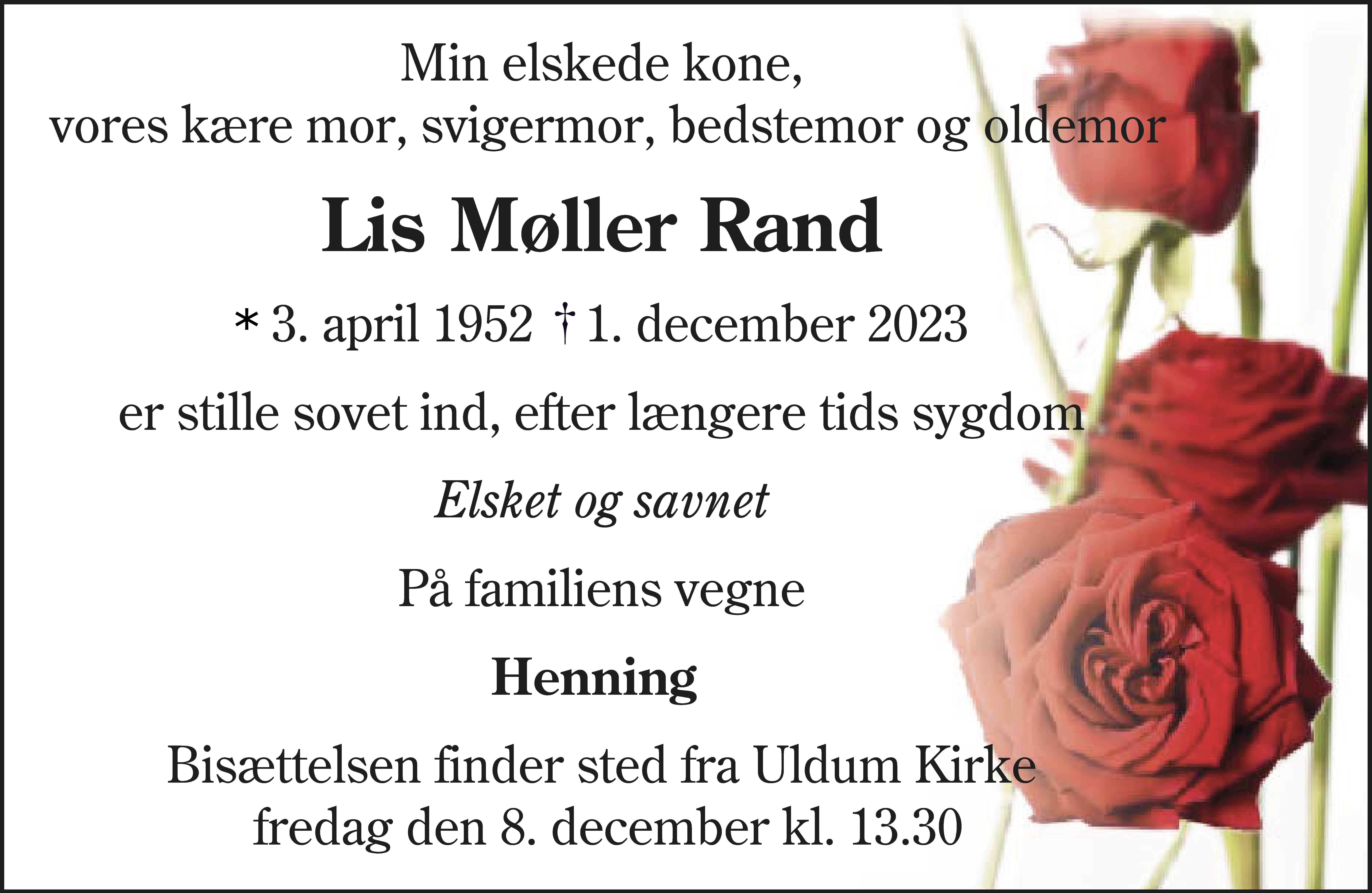 Dødsannonce for Lis Møller Rand