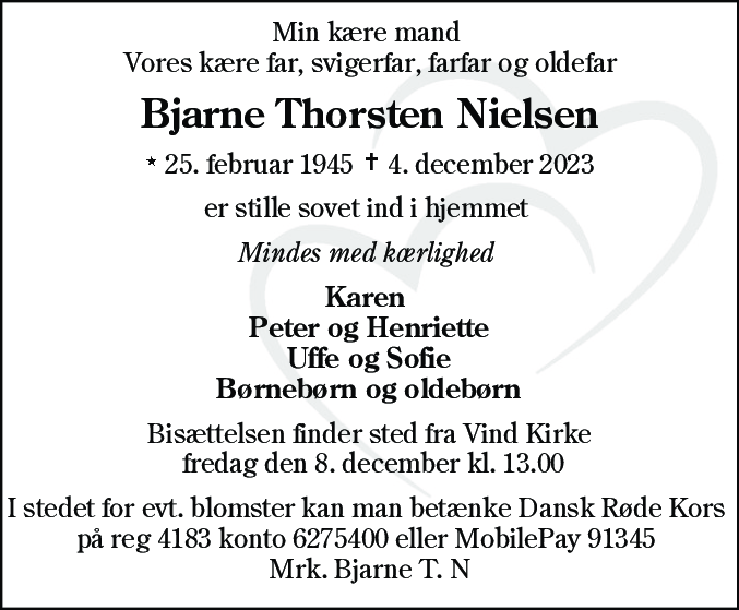 Dødsannonce for Bjarne Thorsten Nielsen