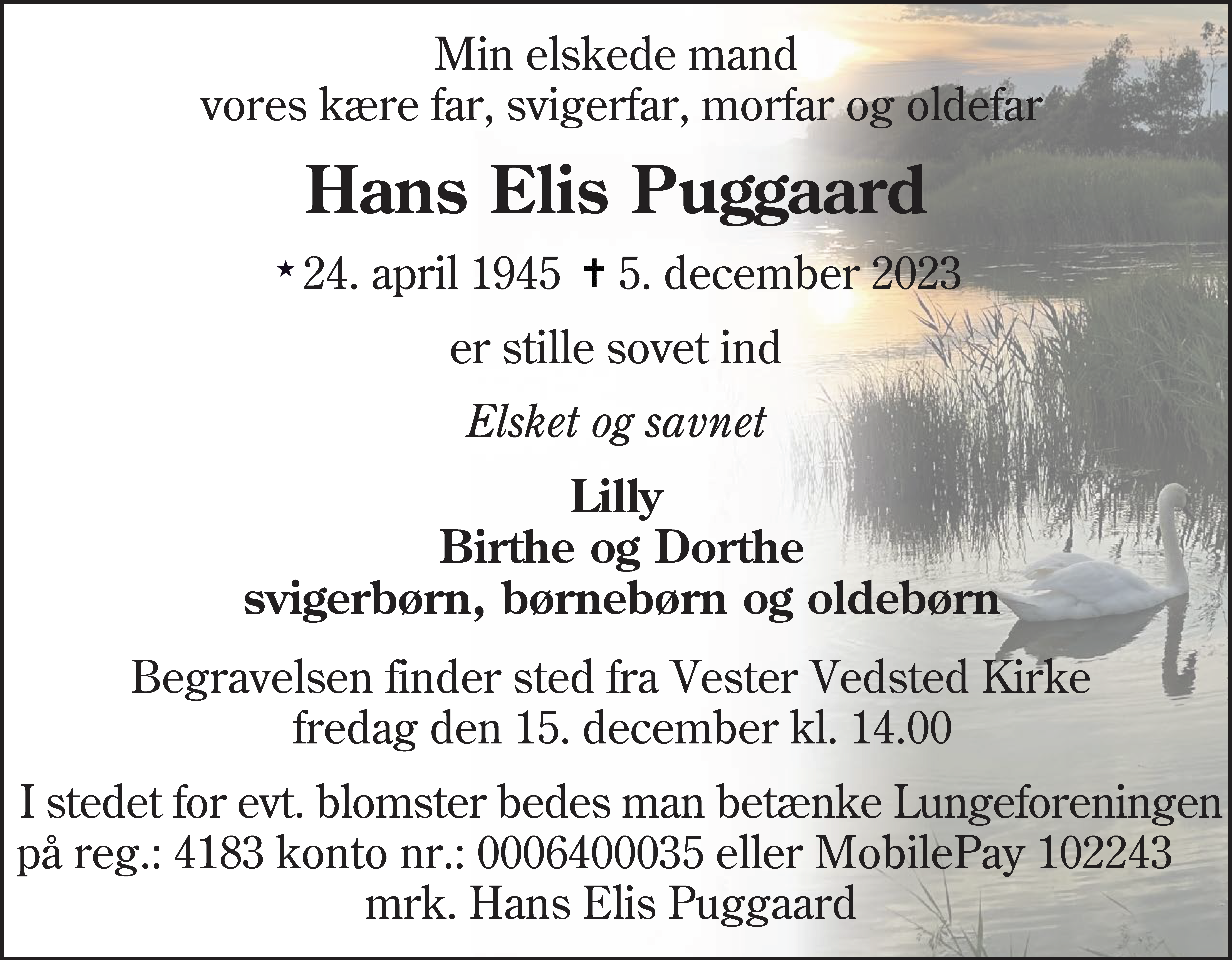 Dødsannonce for Hans Elis Puggaard