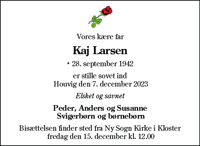 Dødsannonce for Kaj Larsen