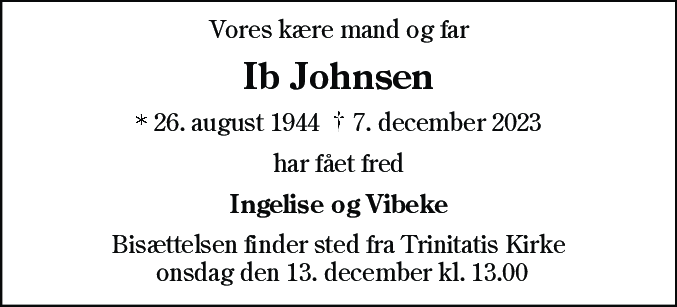 Dødsannonce for Ib Johnsen