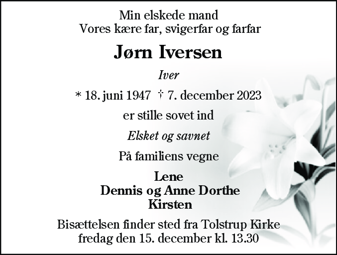 Dødsannonce for Jørn Iversen
