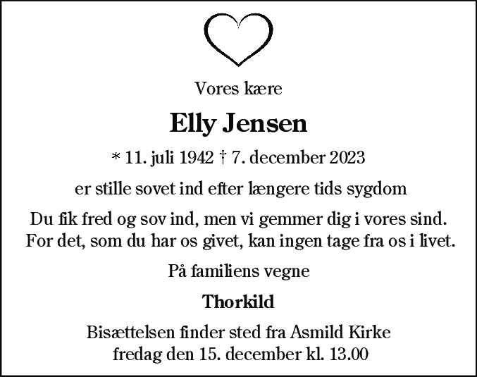 Dødsannonce for Elly Jensen