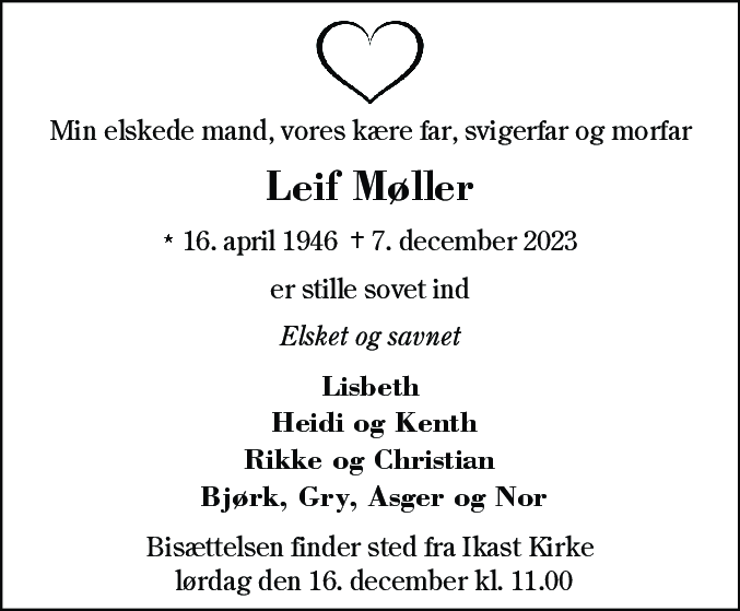 Dødsannonce for Leif Møller