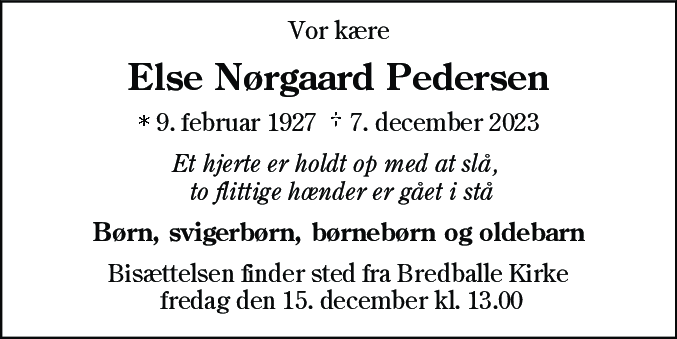 Dødsannonce for Else Pedersen