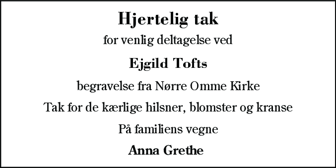 Dødsannonce for Eigild Toft