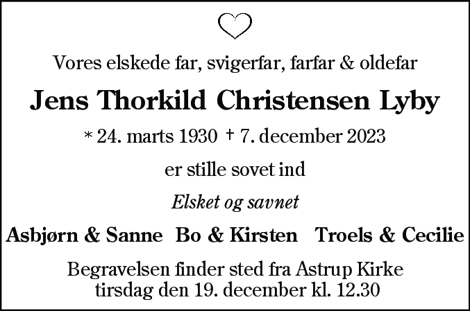 Dødsannonce for Jens Thorkild Christensen Lyby