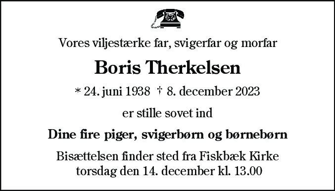 Dødsannonce for Boris Therkelsen