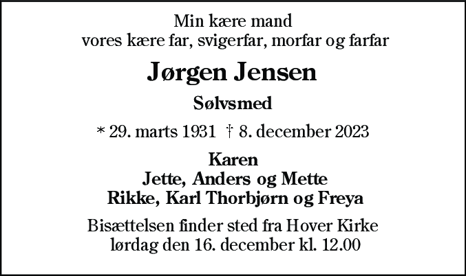Dødsannonce for Jørgen Jensen