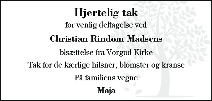Dødsannonce for Christian Rindom Madsen